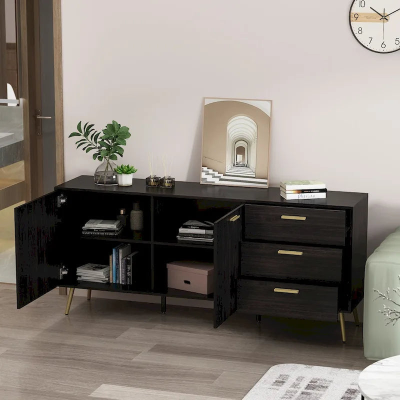Timechee Sideboards Buffets w/ Storage Cabinet Drawers, Espresso/ White - 69L