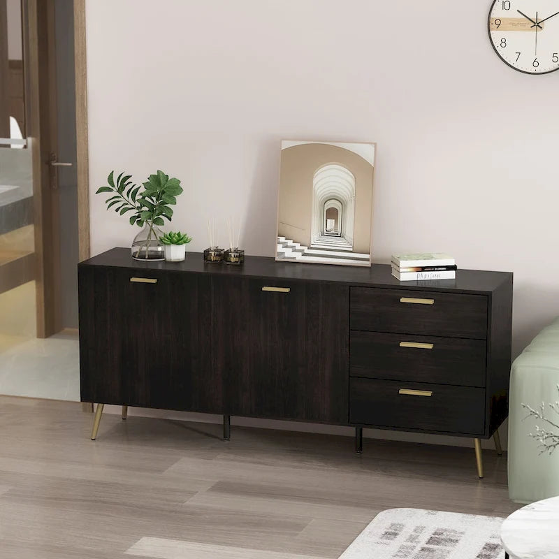 Timechee Sideboards Buffets w/ Storage Cabinet Drawers, Espresso/ White - 69L