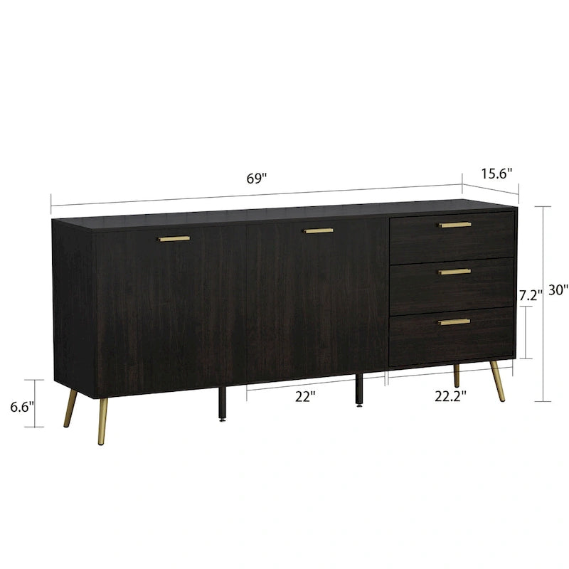 Timechee Sideboards Buffets w/ Storage Cabinet Drawers, Espresso/ White - 69L