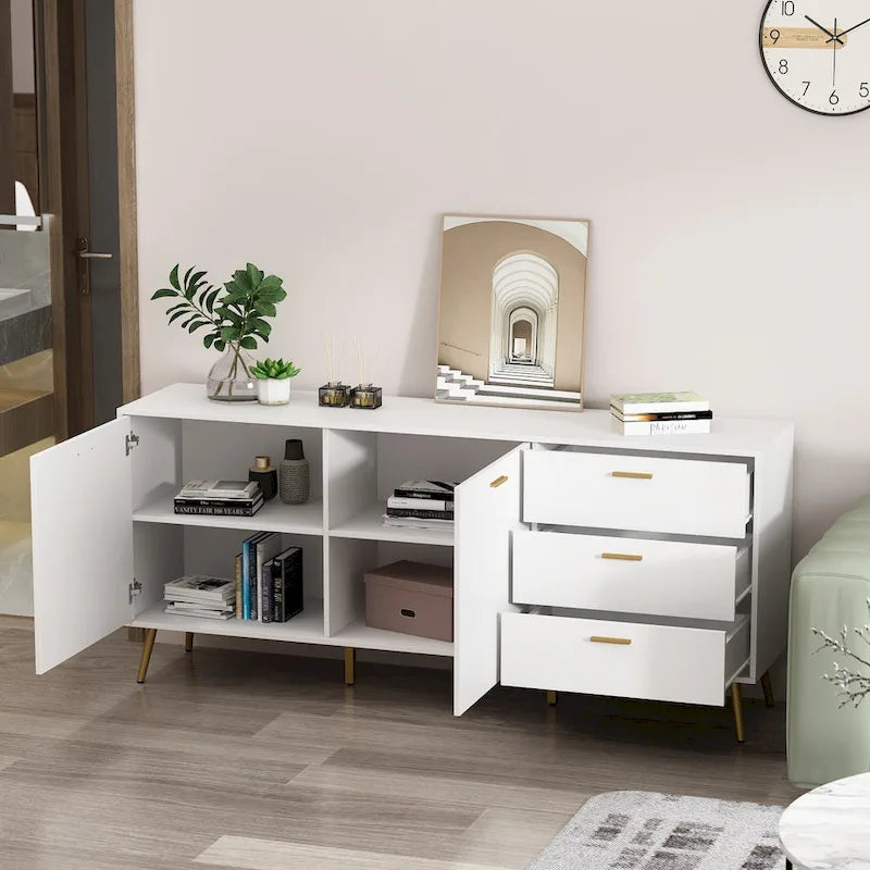 Timechee Sideboards Buffets w/ Storage Cabinet Drawers, Espresso/ White - 69L