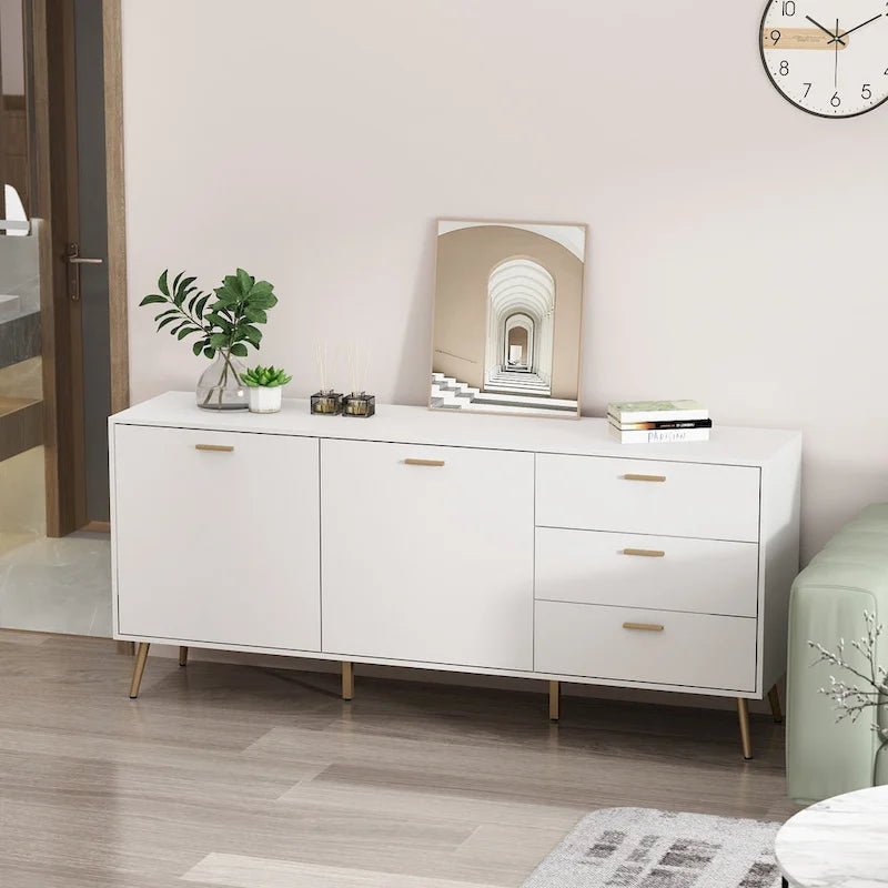 Timechee Sideboards Buffets w/ Storage Cabinet Drawers, Espresso/ White - 69L