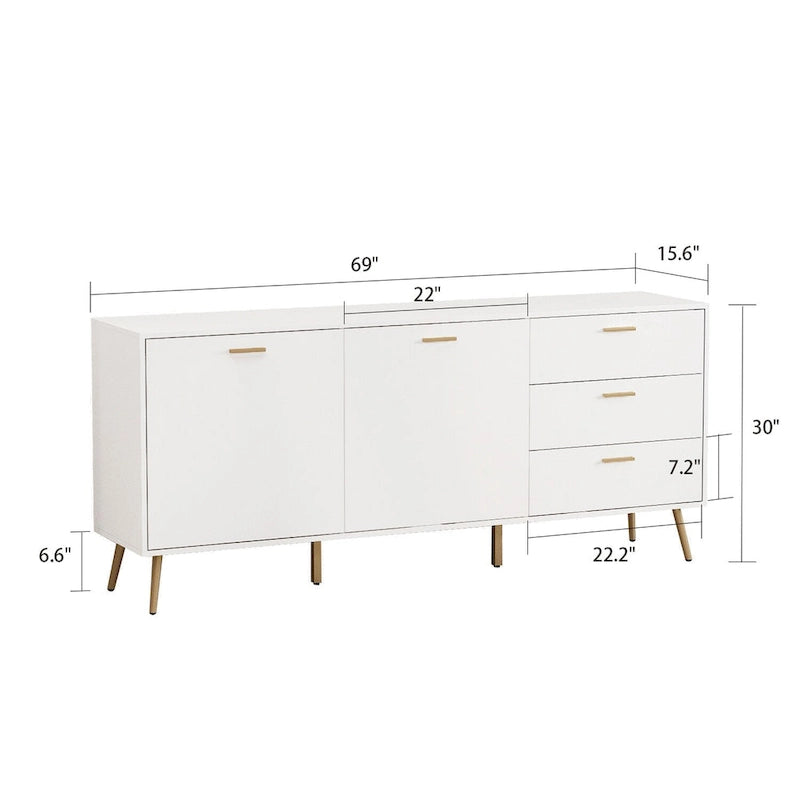 Timechee Sideboards Buffets w/ Storage Cabinet Drawers, Espresso/ White - 69L