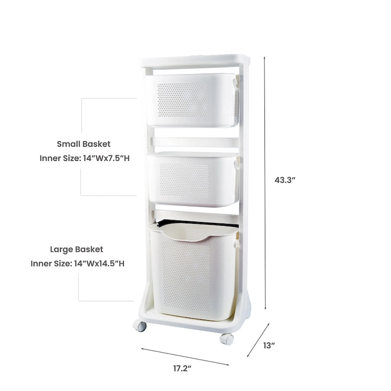 HANAMYA 3-Portable Basket Rolling Cart with Top Shelf
