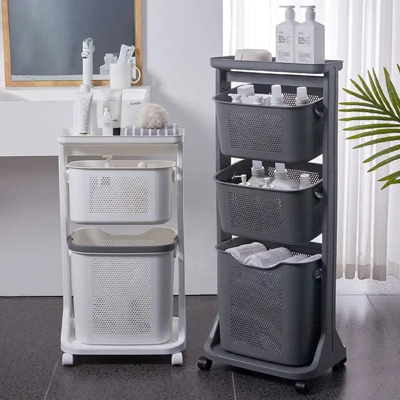 HANAMYA 3-Portable Basket Rolling Cart with Top Shelf