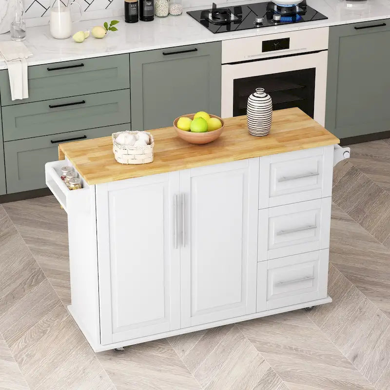 Kitchen Island Cart with 2 Door Cabinet and 3 Drawers