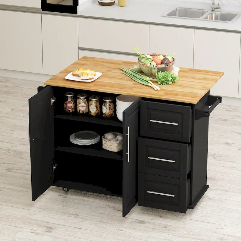 Kitchen Island Cart with 2 Door Cabinet and 3 Drawers