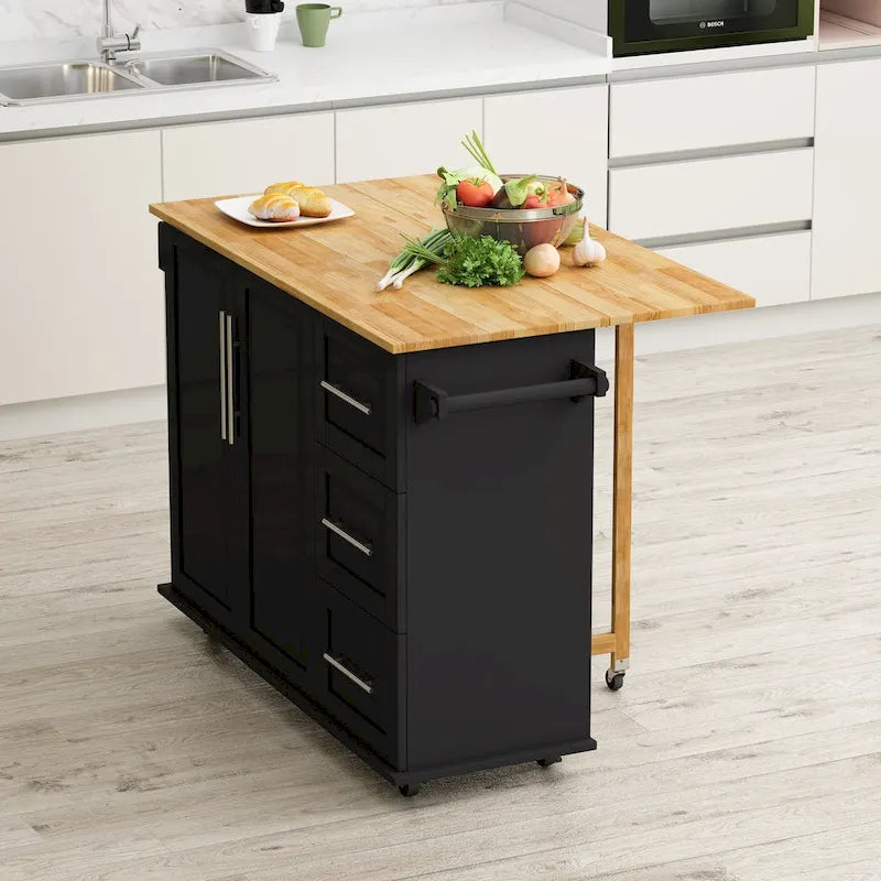 Kitchen Island Cart with 2 Door Cabinet and 3 Drawers