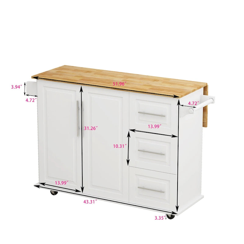 Kitchen Island Cart with 2 Door Cabinet and 3 Drawers