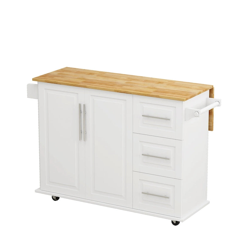 Kitchen Island Cart with 2 Door Cabinet and 3 Drawers
