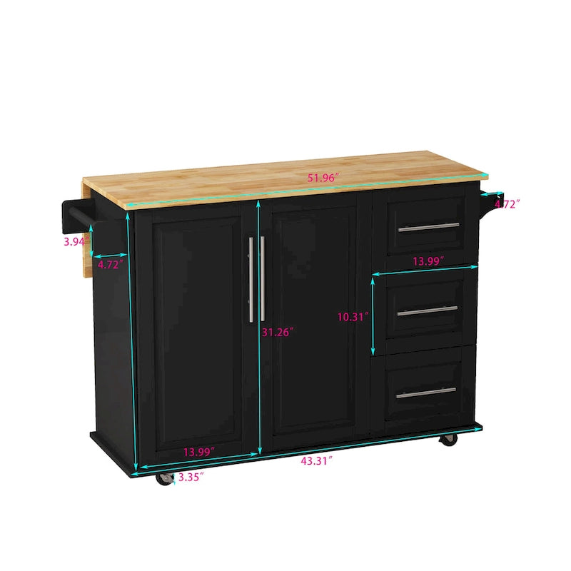 Kitchen Island Cart with 2 Door Cabinet and 3 Drawers