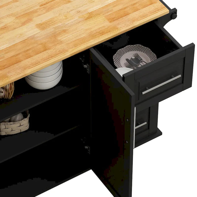 Kitchen Island Cart with 2 Door Cabinet and 3 Drawers