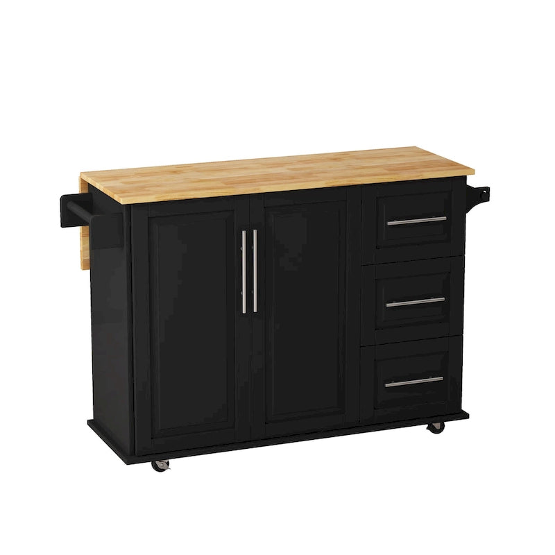 Kitchen Island Cart with 2 Door Cabinet and 3 Drawers
