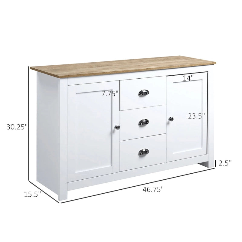 HOMCOM Kitchen Storage Sideboard with Adjustable Shelves, Dining Buffet Server Cabinet with 3 Drawers