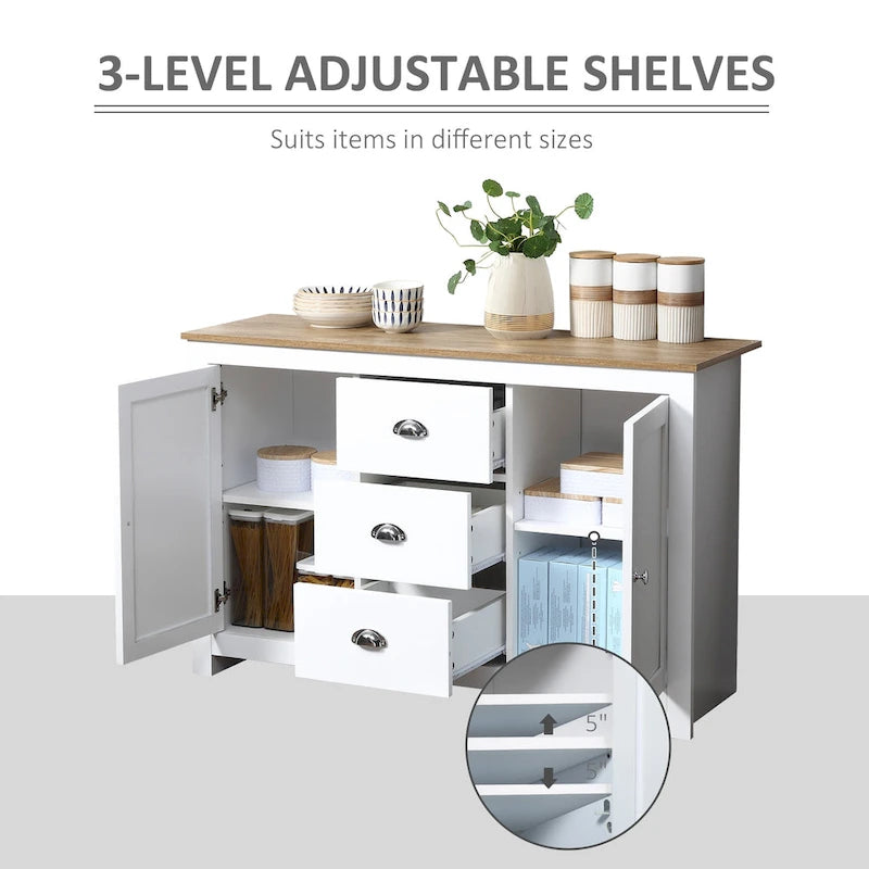 HOMCOM Kitchen Storage Sideboard with Adjustable Shelves, Dining Buffet Server Cabinet with 3 Drawers