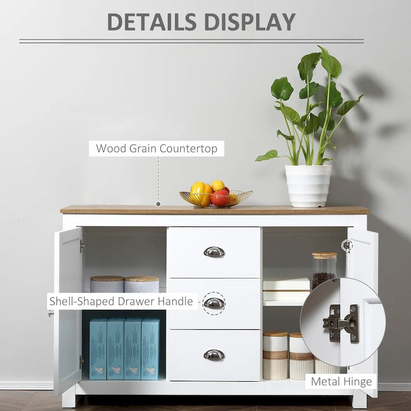 HOMCOM Kitchen Storage Sideboard with Adjustable Shelves, Dining Buffet Server Cabinet with 3 Drawers