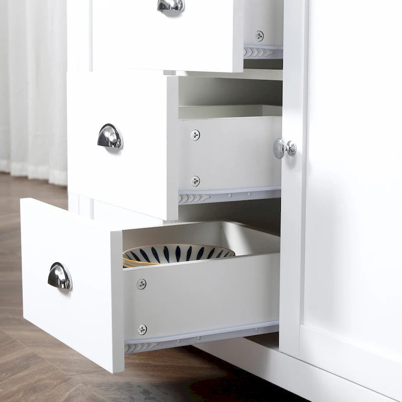 HOMCOM Kitchen Storage Sideboard with Adjustable Shelves, Dining Buffet Server Cabinet with 3 Drawers