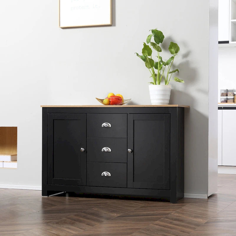 HOMCOM Kitchen Storage Sideboard with Adjustable Shelves, Dining Buffet Server Cabinet with 3 Drawers