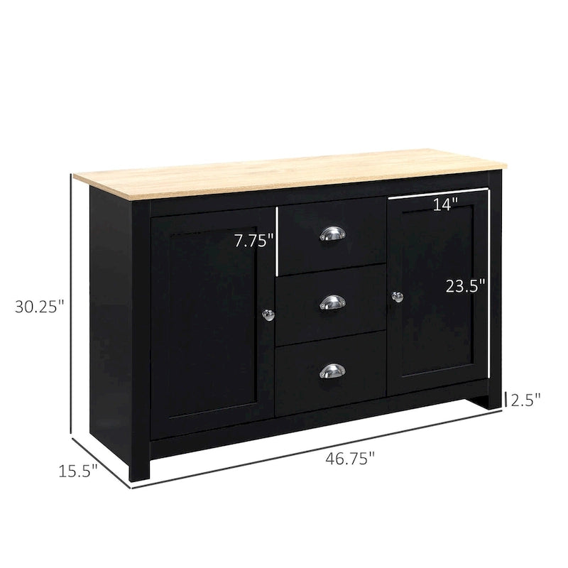 HOMCOM Kitchen Storage Sideboard with Adjustable Shelves, Dining Buffet Server Cabinet with 3 Drawers