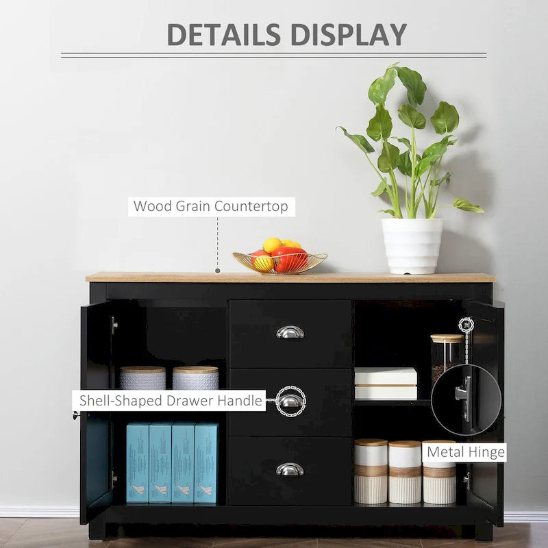 HOMCOM Kitchen Storage Sideboard with Adjustable Shelves, Dining Buffet Server Cabinet with 3 Drawers