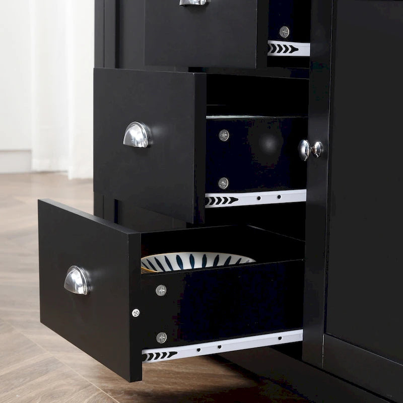 HOMCOM Kitchen Storage Sideboard with Adjustable Shelves, Dining Buffet Server Cabinet with 3 Drawers