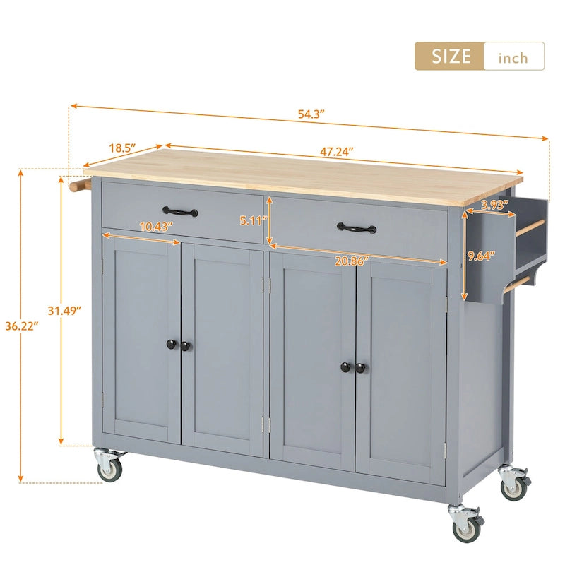 Kitchen Island Cart with Solid Wood Top