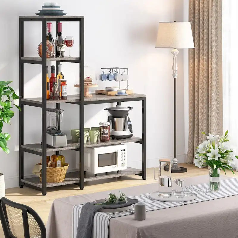 5-Tier L Shaped Kitchen Bakers Rack with Storage Shelf