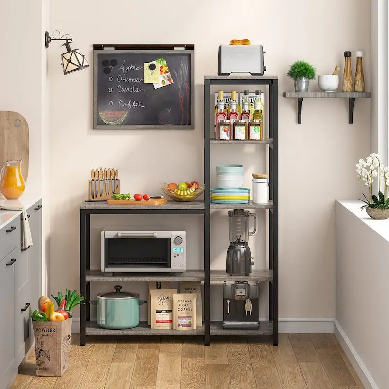 5-Tier L Shaped Kitchen Bakers Rack with Storage Shelf