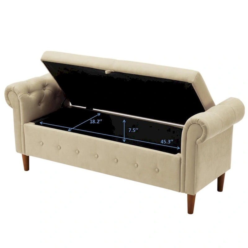 Storage Bench for Bedroom End of Bed Rolled Armed Linen Fabric Ottoman Couch Long Bench