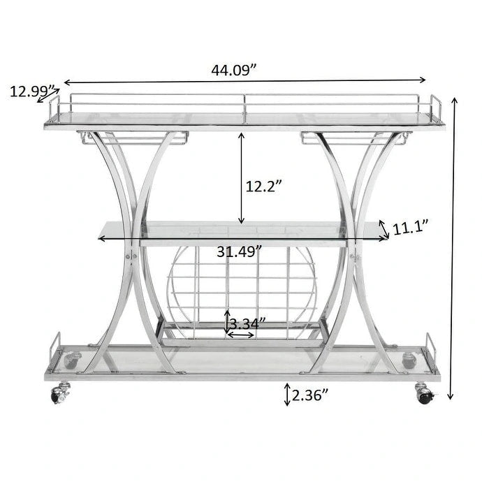 Bar Cart with Wine Rack Tempered Glass Metal Frame Wine Storage