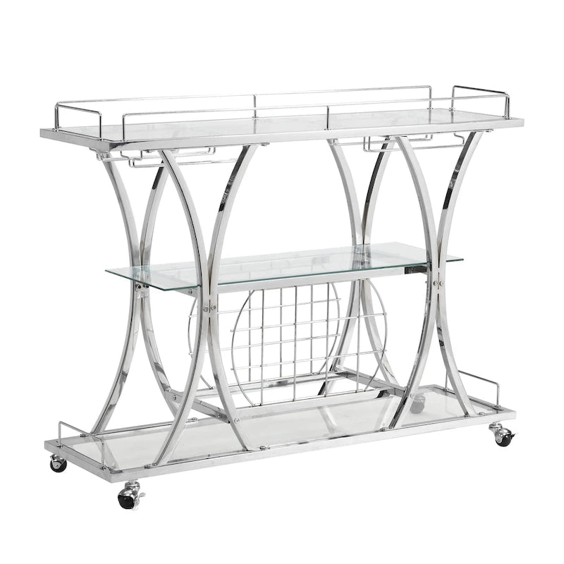 Bar Cart with Wine Rack Tempered Glass Metal Frame Wine Storage