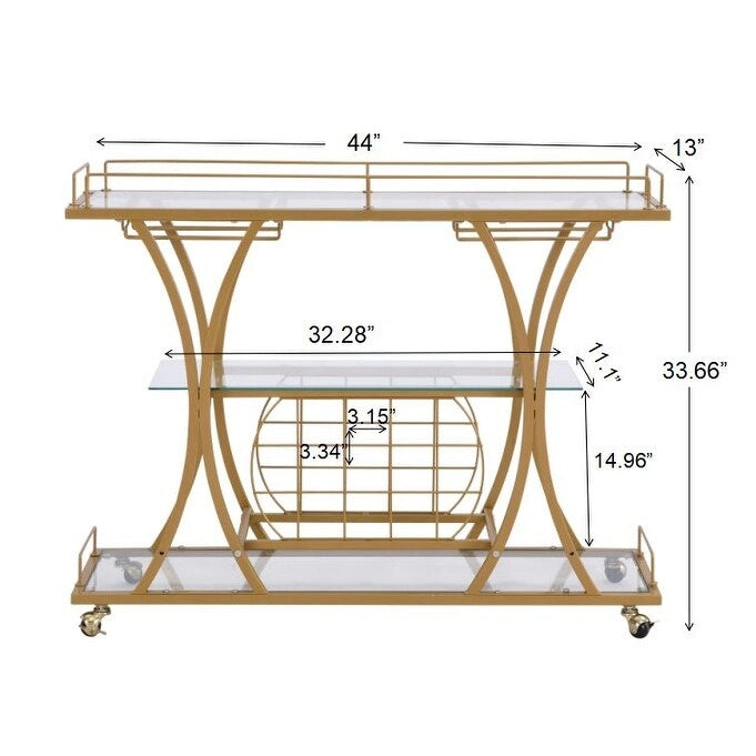 Bar Cart with Wine Rack Tempered Glass Metal Frame Wine Storage