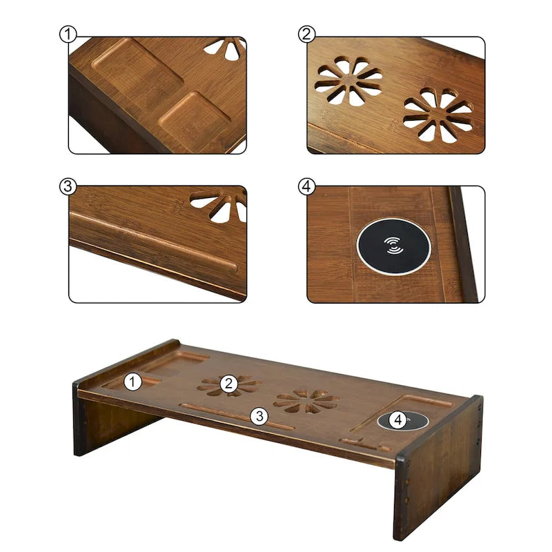 Wood Computer Monitor Stand Desktop Organizer with Drawer