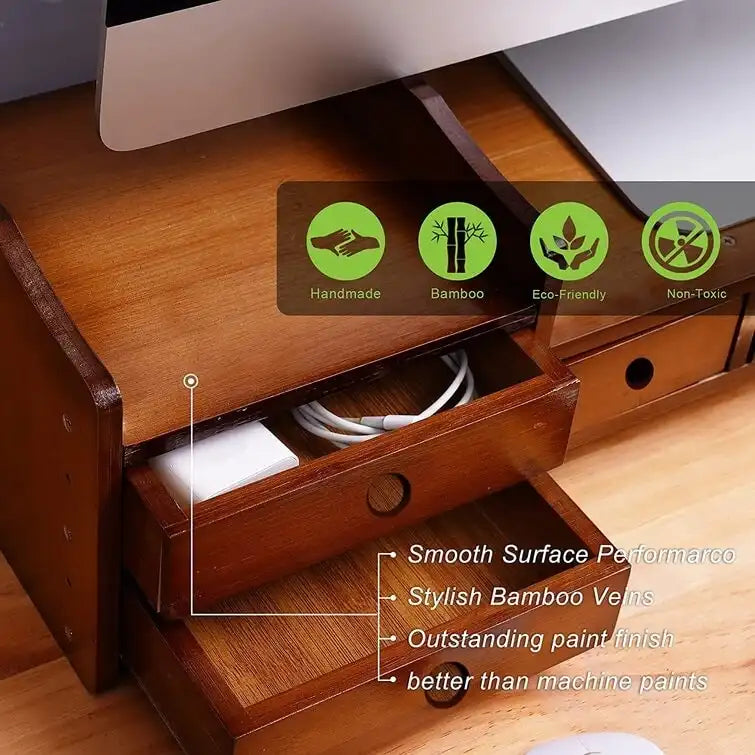 Wood Computer Monitor Stand Desktop Organizer with Drawer