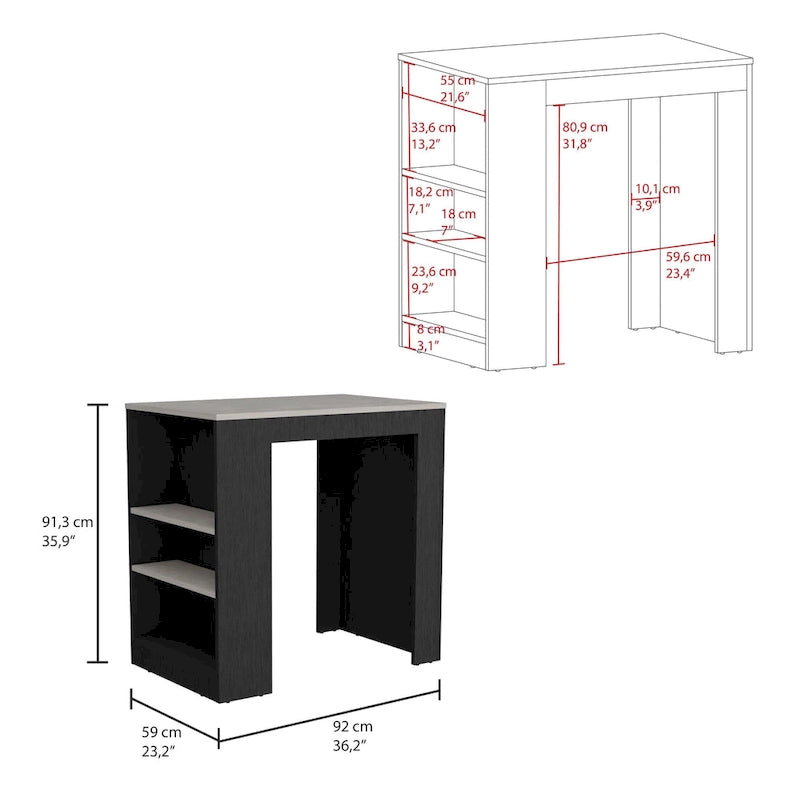 TUHOME Portree Kitchen Island with 3 Side Shelves