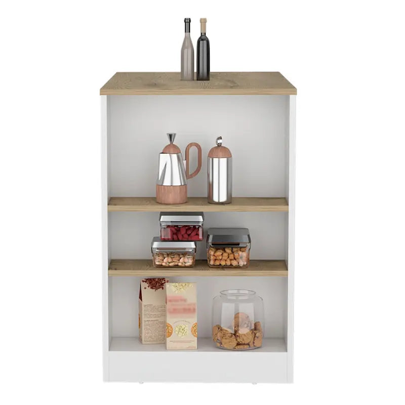 TUHOME Portree Kitchen Island with 3 Side Shelves