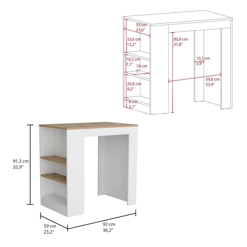 TUHOME Portree Kitchen Island with 3 Side Shelves
