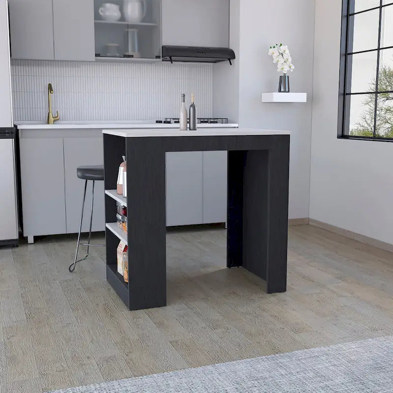 TUHOME Portree Kitchen Island with 3 Side Shelves