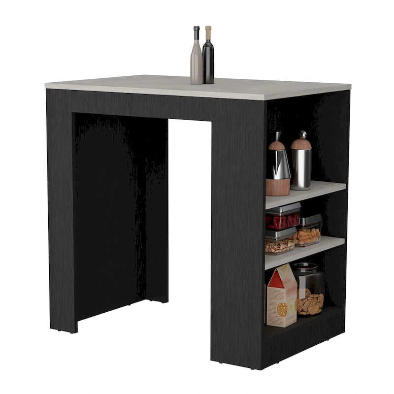 TUHOME Portree Kitchen Island with 3 Side Shelves