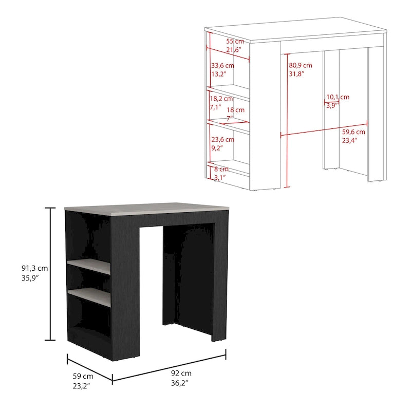TUHOME Portree Kitchen Island with 3 Side Shelves
