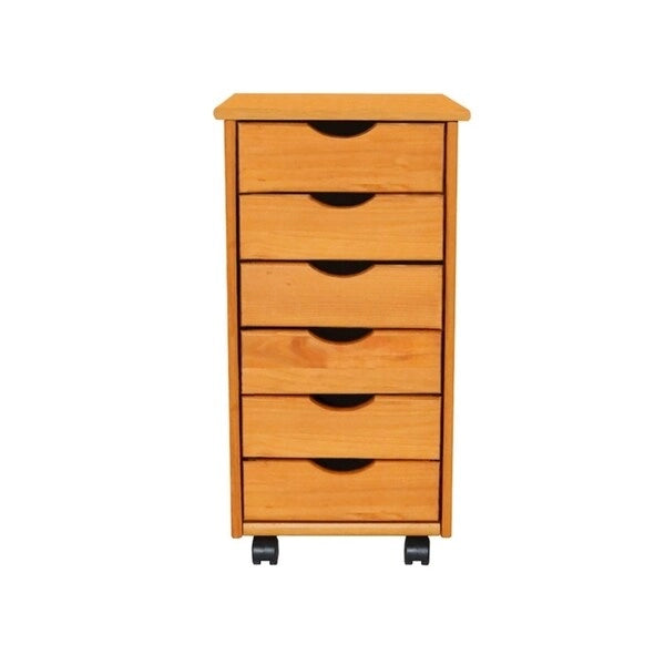 Adeptus Original Roll Cart, Solid Wood, 6 Drawer Roll Cart, Med Pine