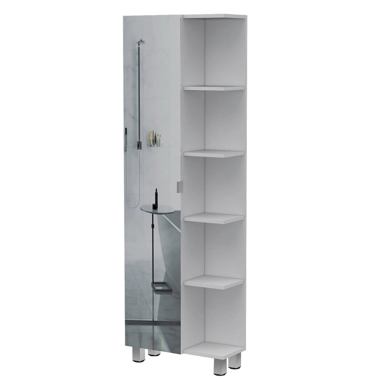 FM Furniture Los Angeles Mirror Linen Cabinet with 5 Open Shelves