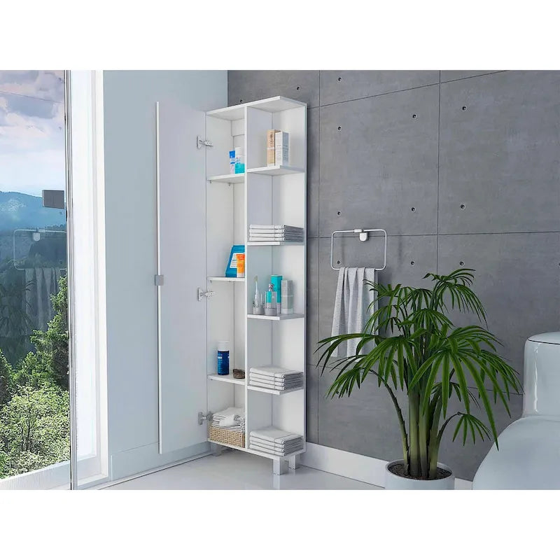 FM Furniture Los Angeles Mirror Linen Cabinet with 5 Open Shelves