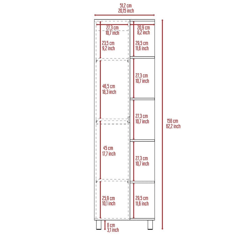 FM Furniture Los Angeles Mirror Linen Cabinet with 5 Open Shelves