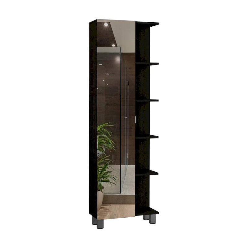 FM Furniture Los Angeles Mirror Linen Cabinet with 5 Open Shelves