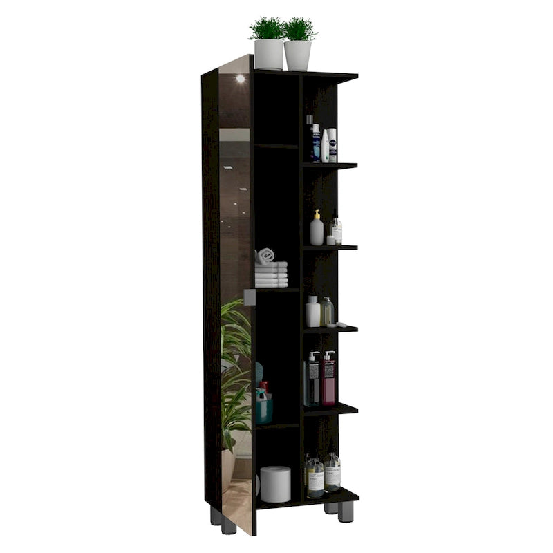 FM Furniture Los Angeles Mirror Linen Cabinet with 5 Open Shelves