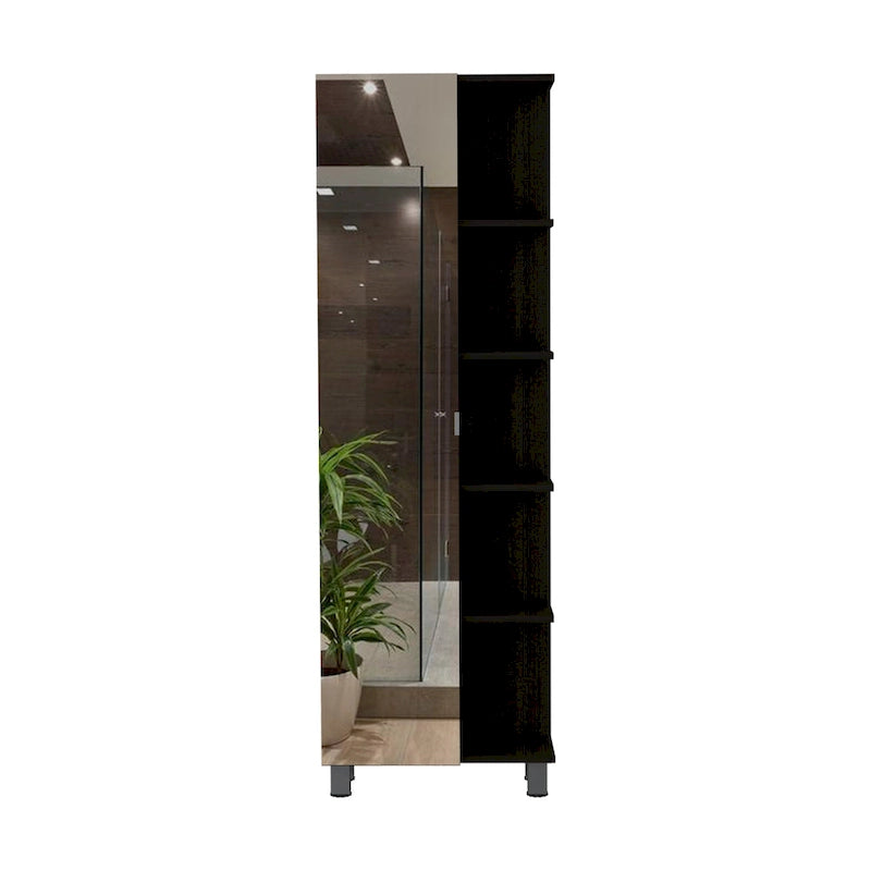 FM Furniture Los Angeles Mirror Linen Cabinet with 5 Open Shelves
