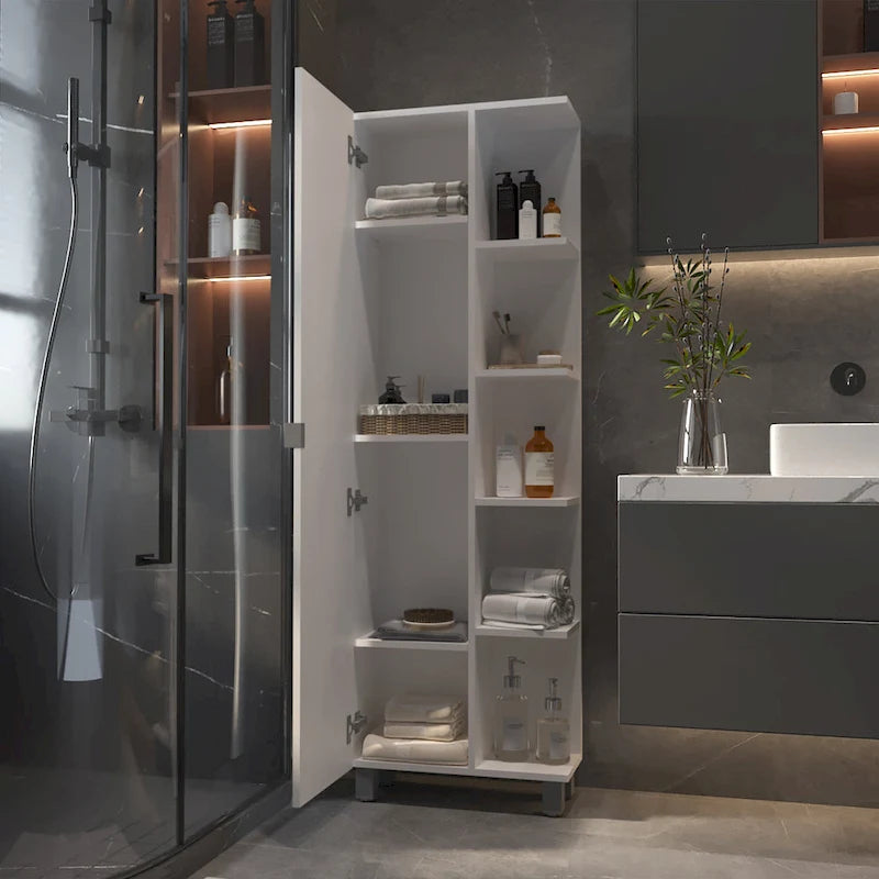 FM Furniture Los Angeles Mirror Linen Cabinet with 5 Open Shelves