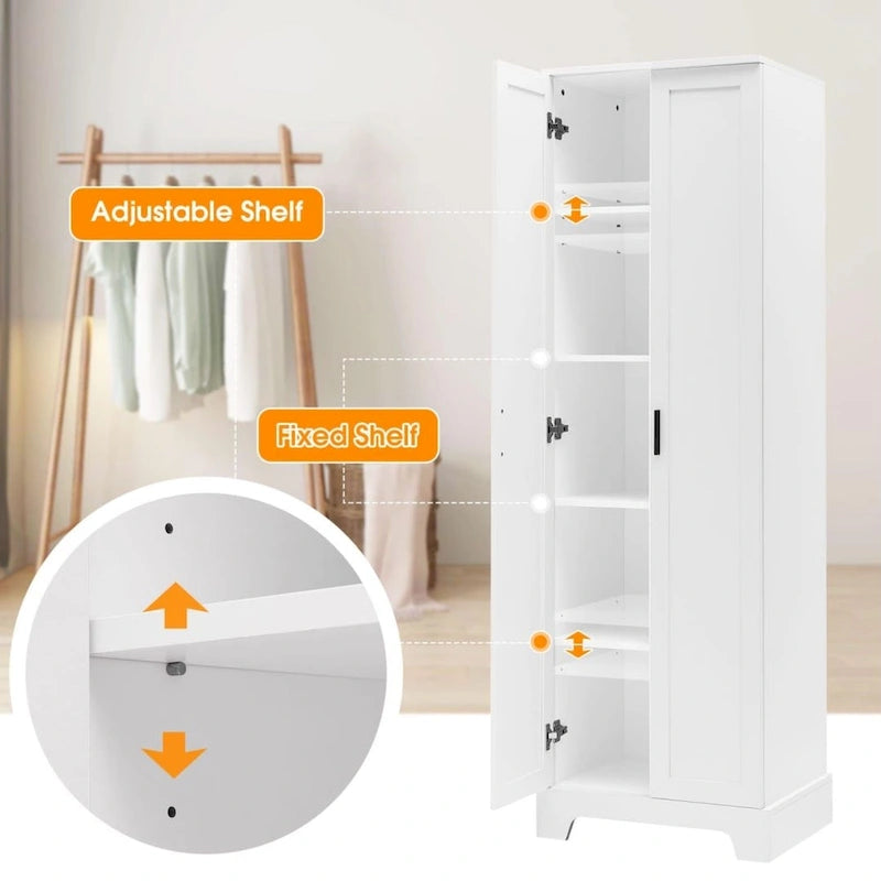 Storage Cabinet with Two Doors for Bathroom Office Adjustable Shelf MDF Board