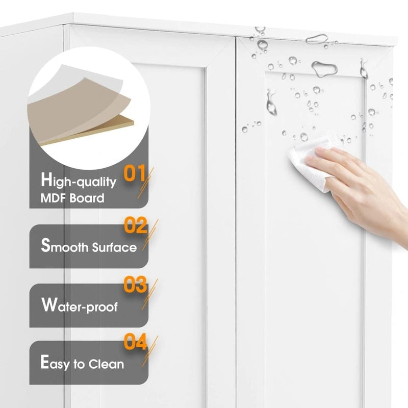 Storage Cabinet with Two Doors for Bathroom Office Adjustable Shelf MDF Board