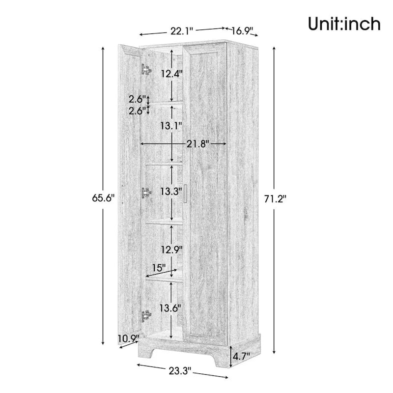 Storage Cabinet with Two Doors for Bathroom Office Adjustable Shelf MDF Board